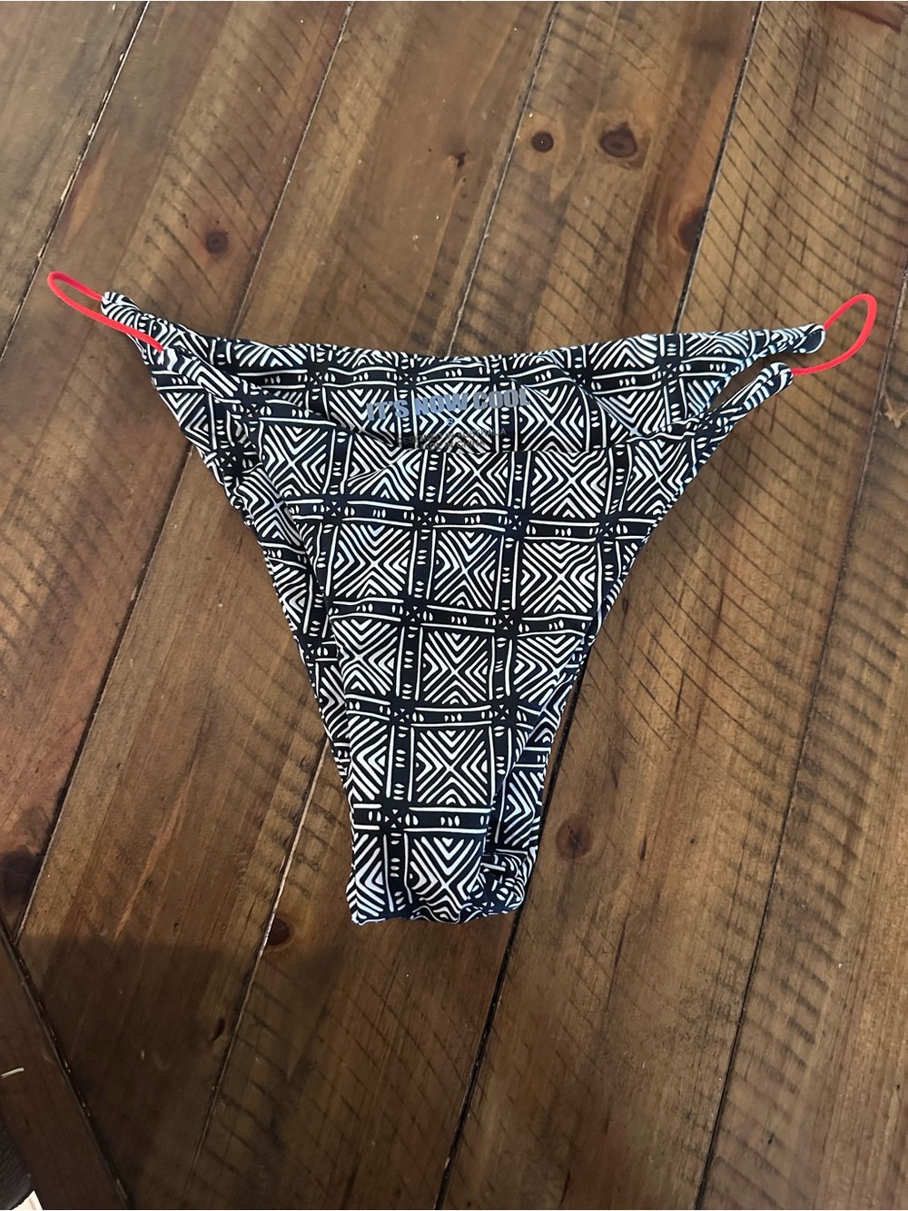 Black & White Geometric Bikini Bottom with Neon Accent